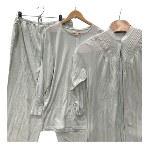 Vintage Go Softly 3pc XL Lounge Set Mint Green Swiss Dot Robe Top Pants Cottage